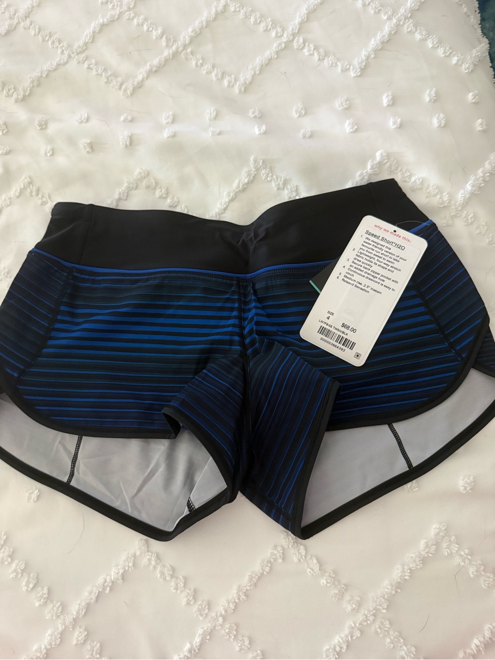 lululemon athletica Black Athletic Speed Shorts with Blue Stripes